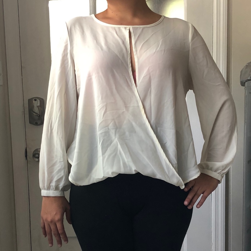 White draped sheer blouse
